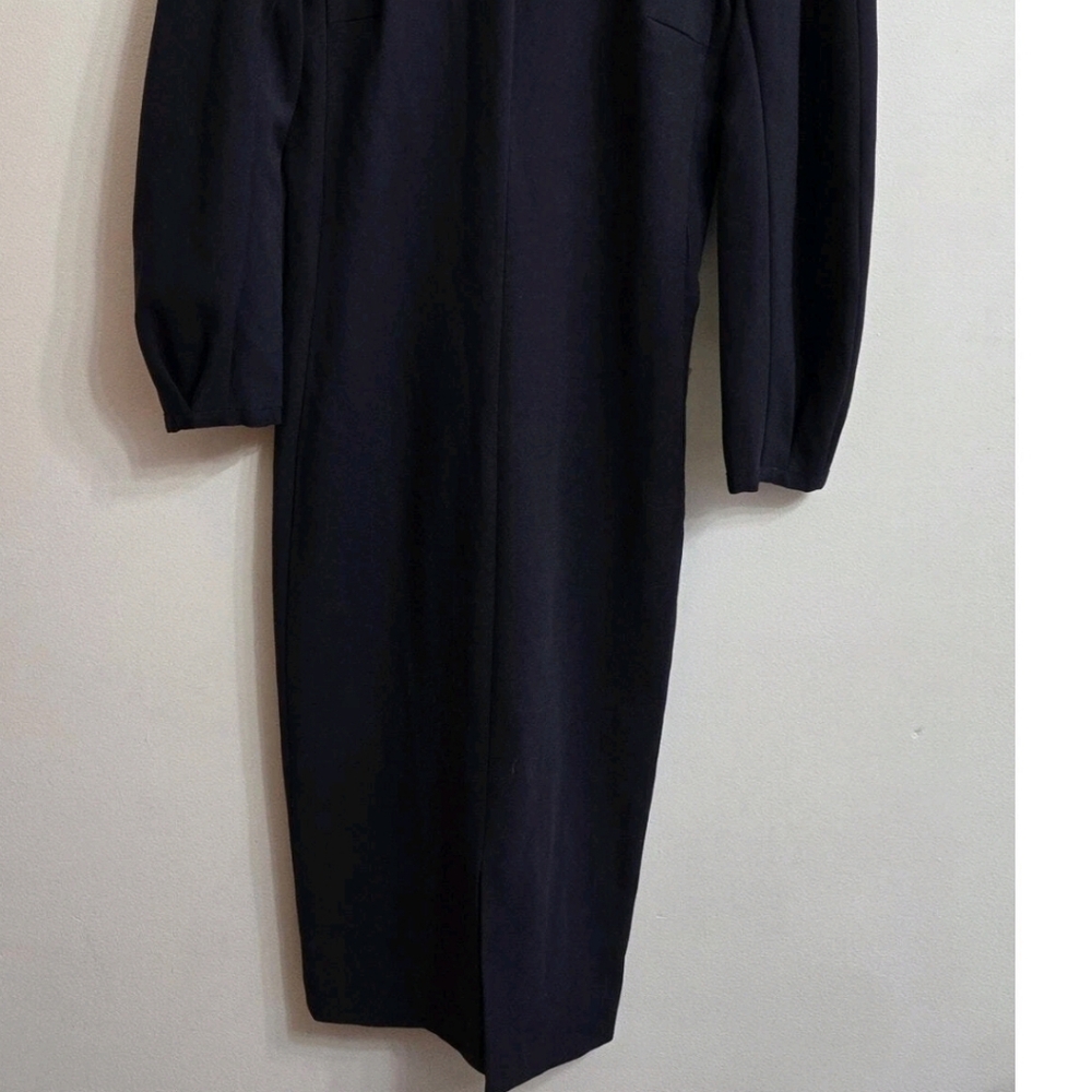 Massimo Dutti Navy Puff Long Sleeve Midi Dress Size 4 - Picture 3 of 7